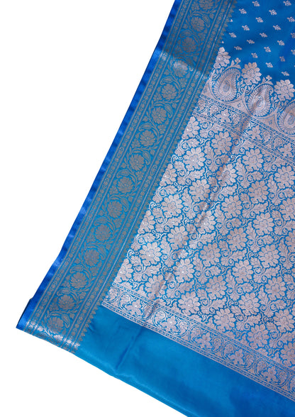 Sky Blue Banarasi Upada Satin Silk Buti Saree