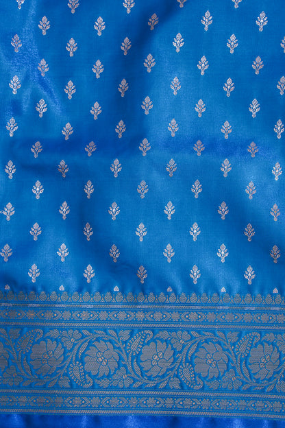 Sky Blue Banarasi Upada Satin Silk Buti Saree