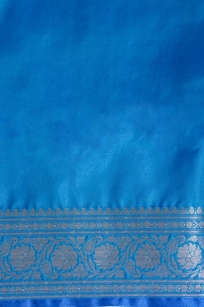 Sky Blue Banarasi Upada Satin Silk Buti Saree