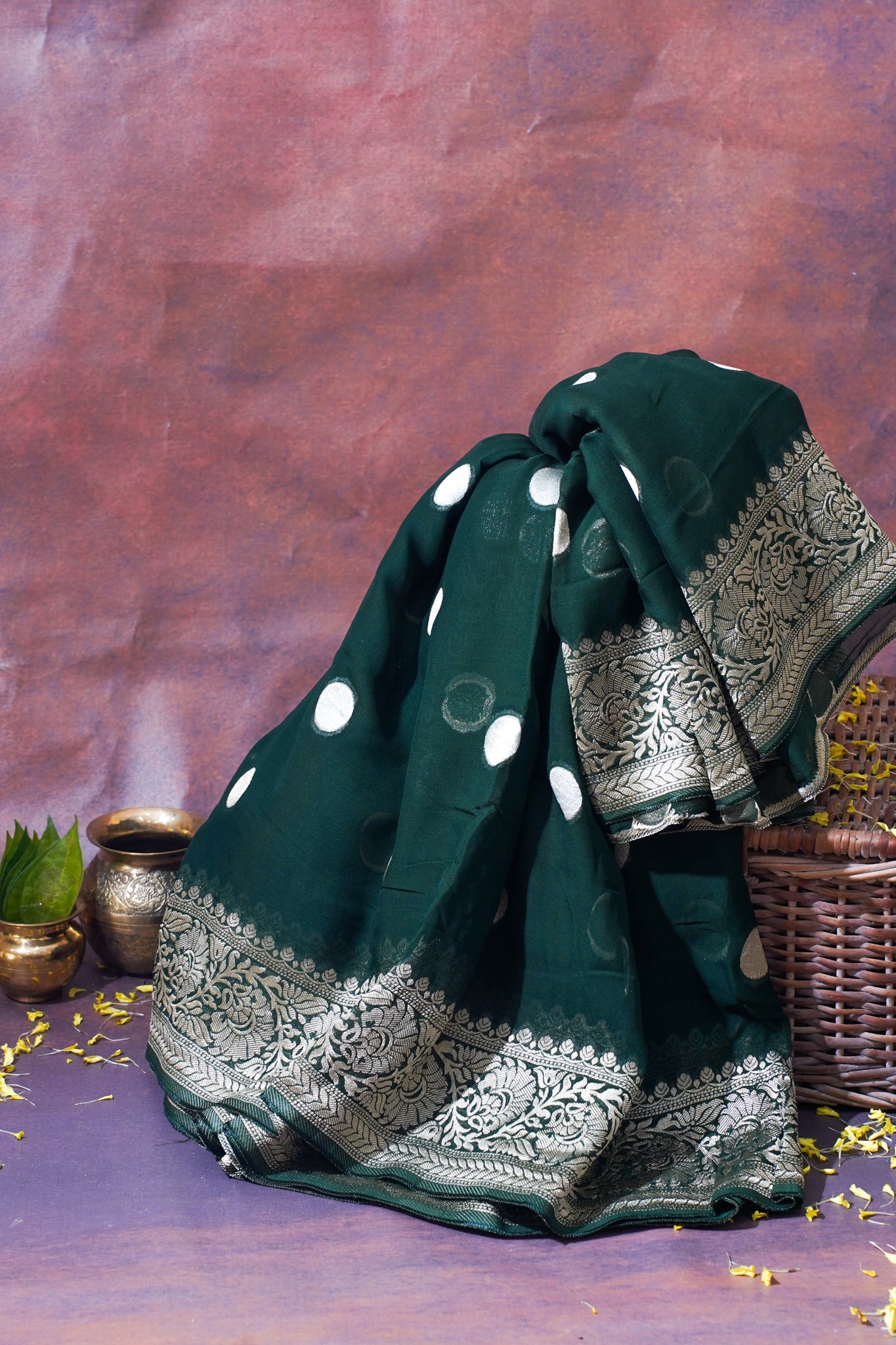 Emerald Green Khaddi Georgette Minakari Gola Saree