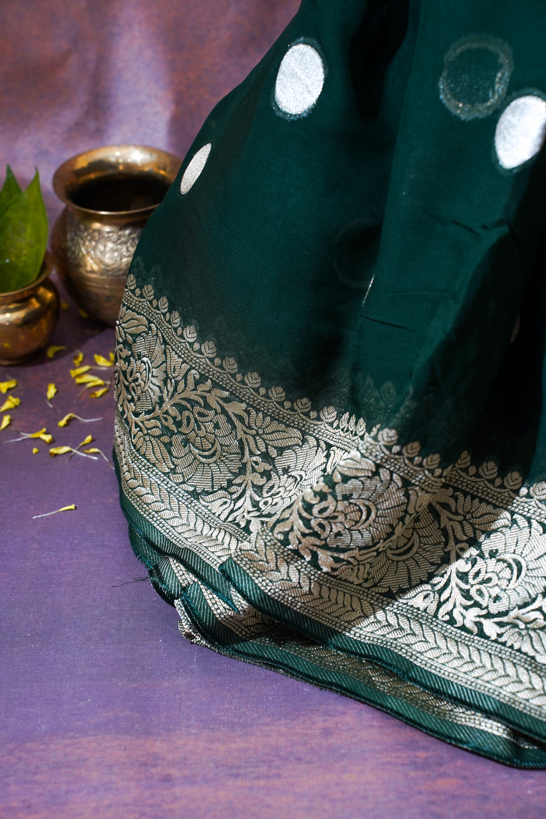Emerald Green Khaddi Georgette Minakari Gola Saree