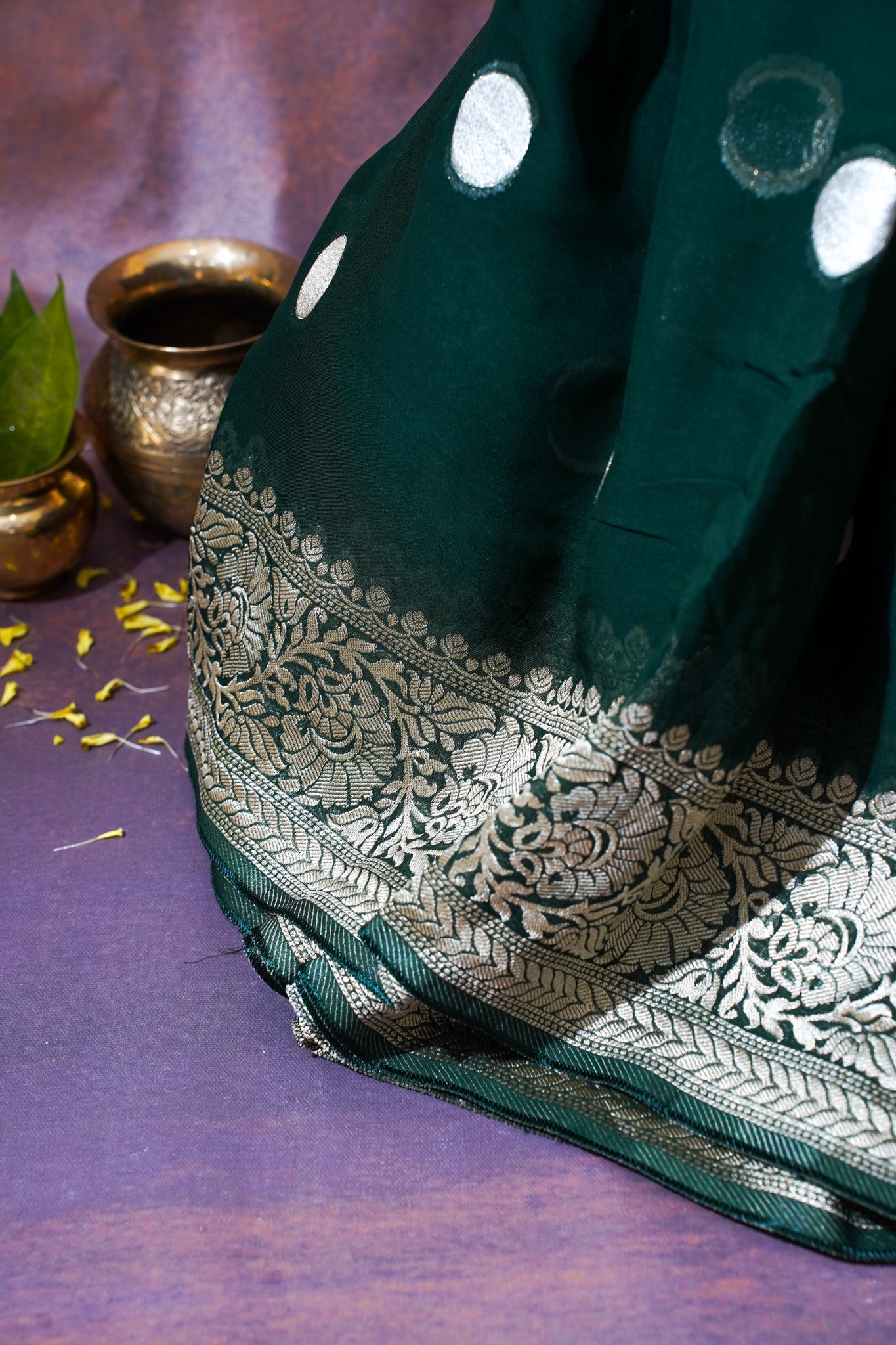 Emerald Green Khaddi Georgette Minakari Gola Saree