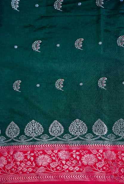 Emerald Green Handloom Banarasi Matka Silk Saree