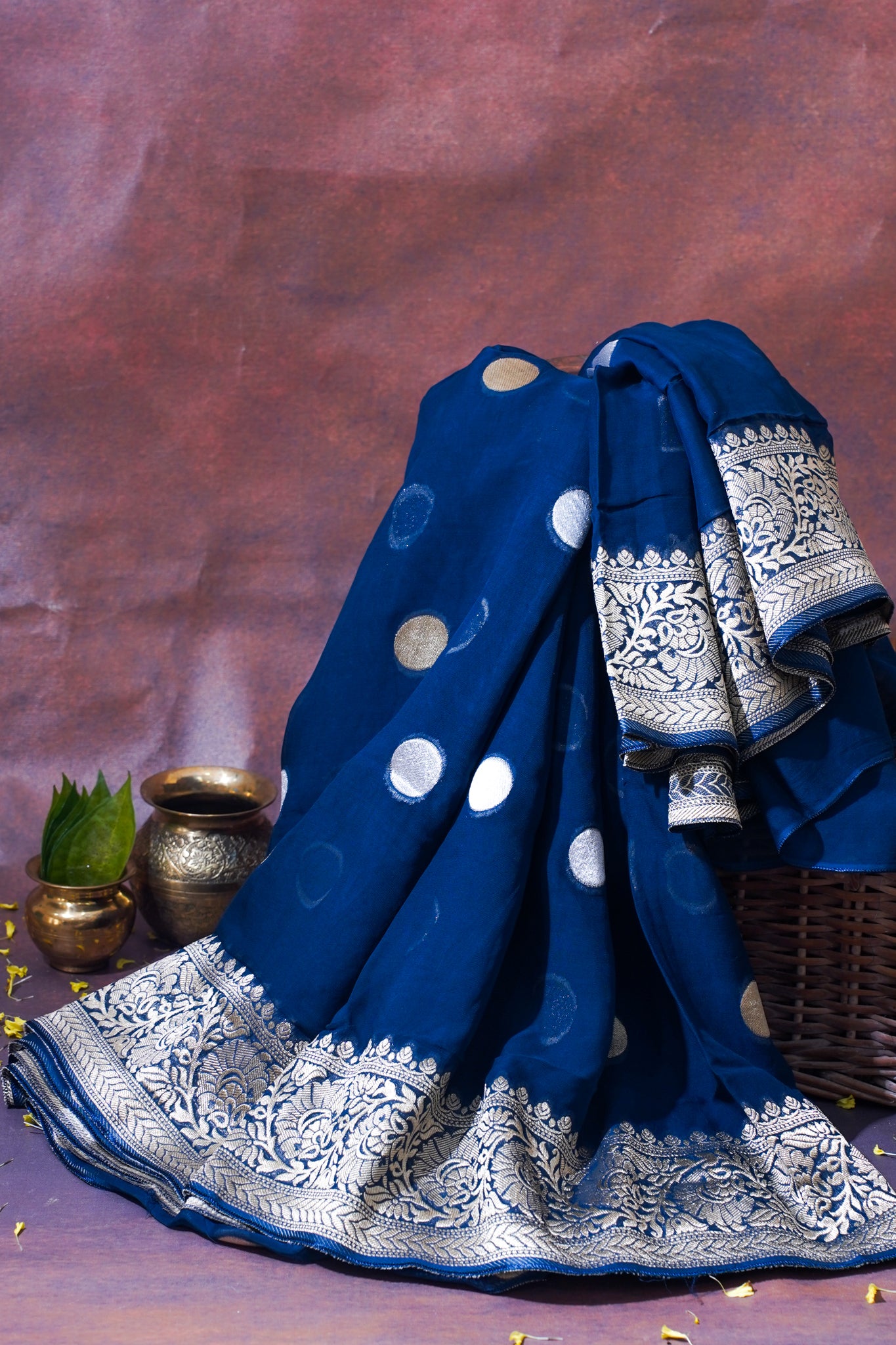 Royal Blue Khaddi Georgette Minakari Gola Saree