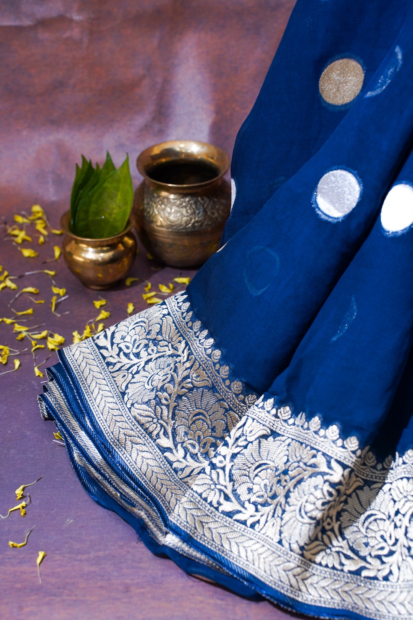 Royal Blue Khaddi Georgette Minakari Gola Saree