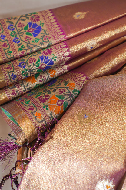Wine Purple Paithani Minakari Tissue Silk Saree
