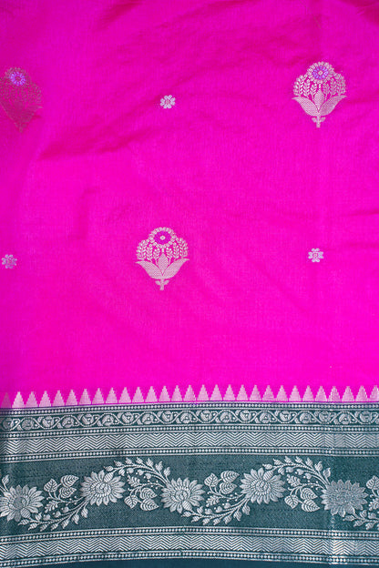 Bright Magenta Pink Handloom Banarasi Matka Silk Saree