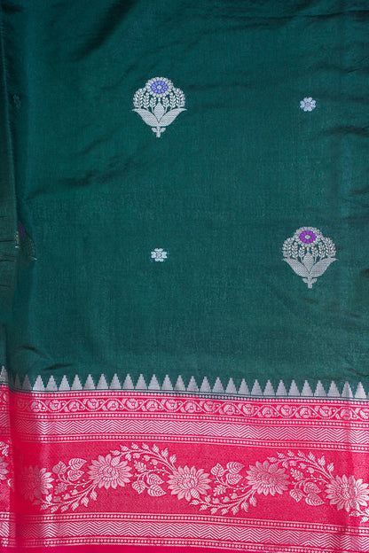 Bottle Green Handloom Banarasi Matka Silk Saree