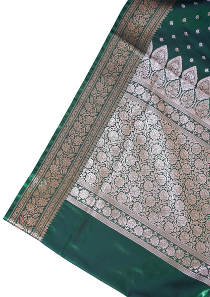 Emerald Green Banarasi Upada Satin Silk Buti Saree