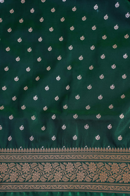 Emerald Green Banarasi Upada Satin Silk Buti Saree