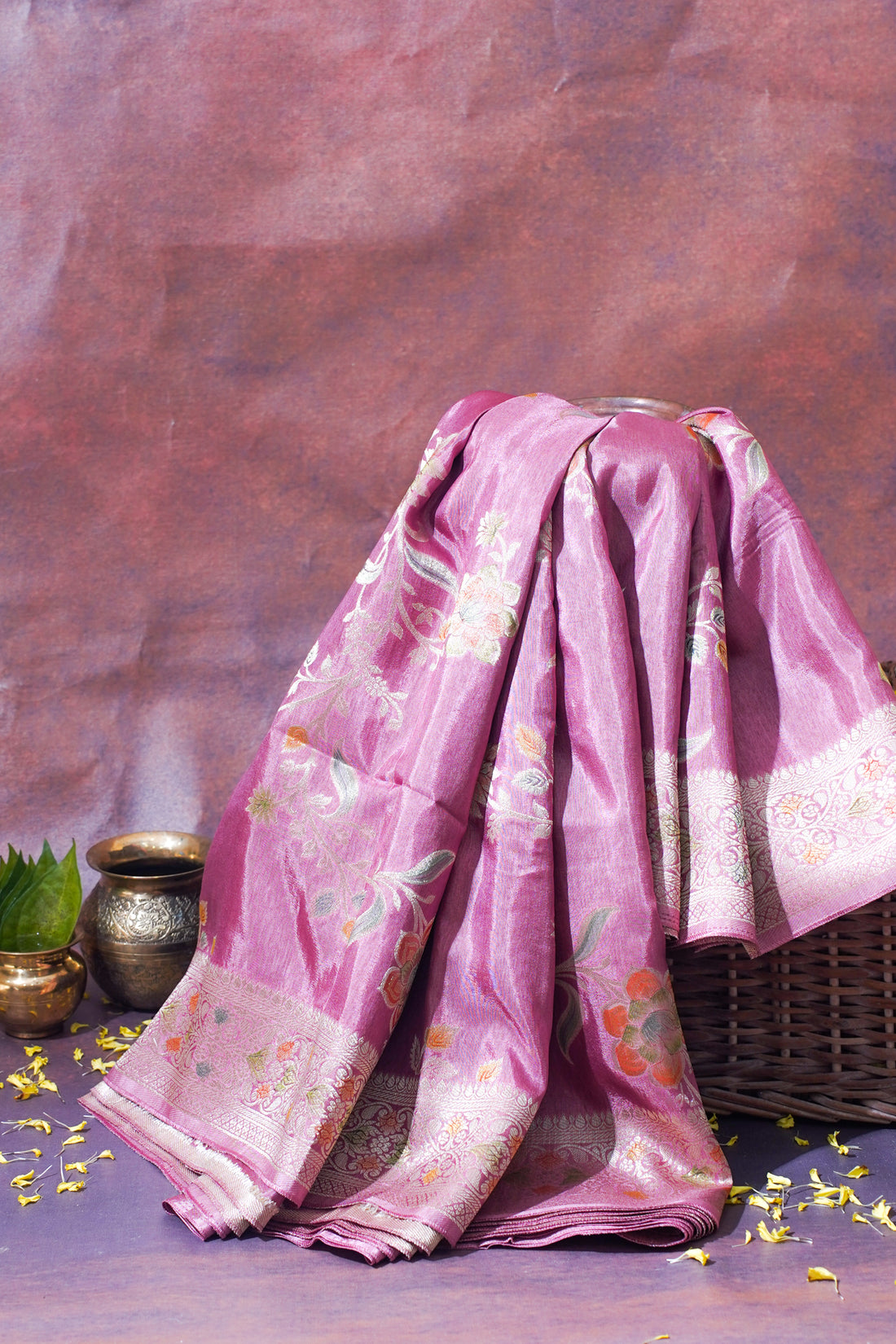 Orchid Pink Chinya Silk Minakari Jaal Saree