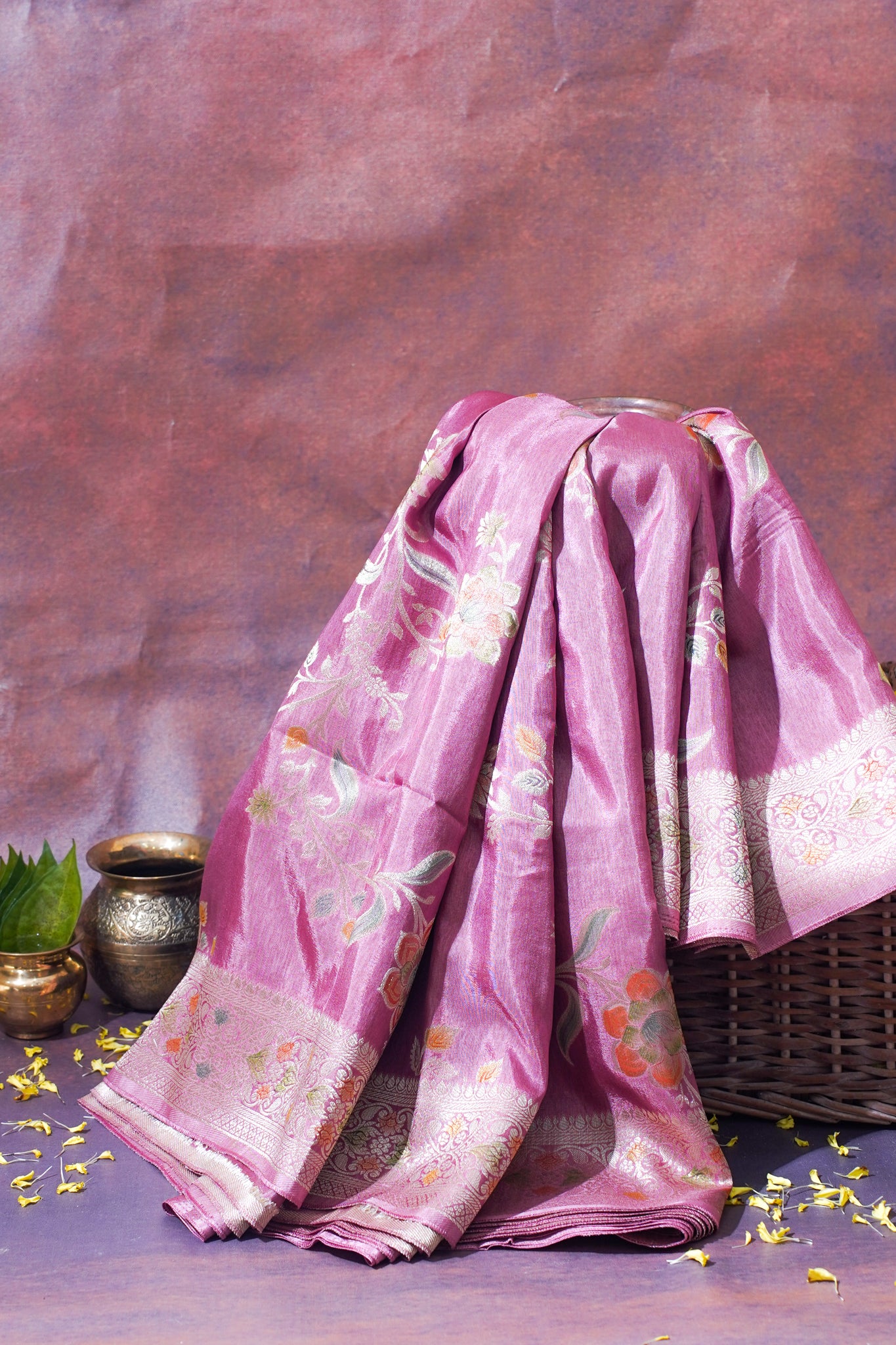 Orchid Pink Chinya Silk Minakari Jaal Saree