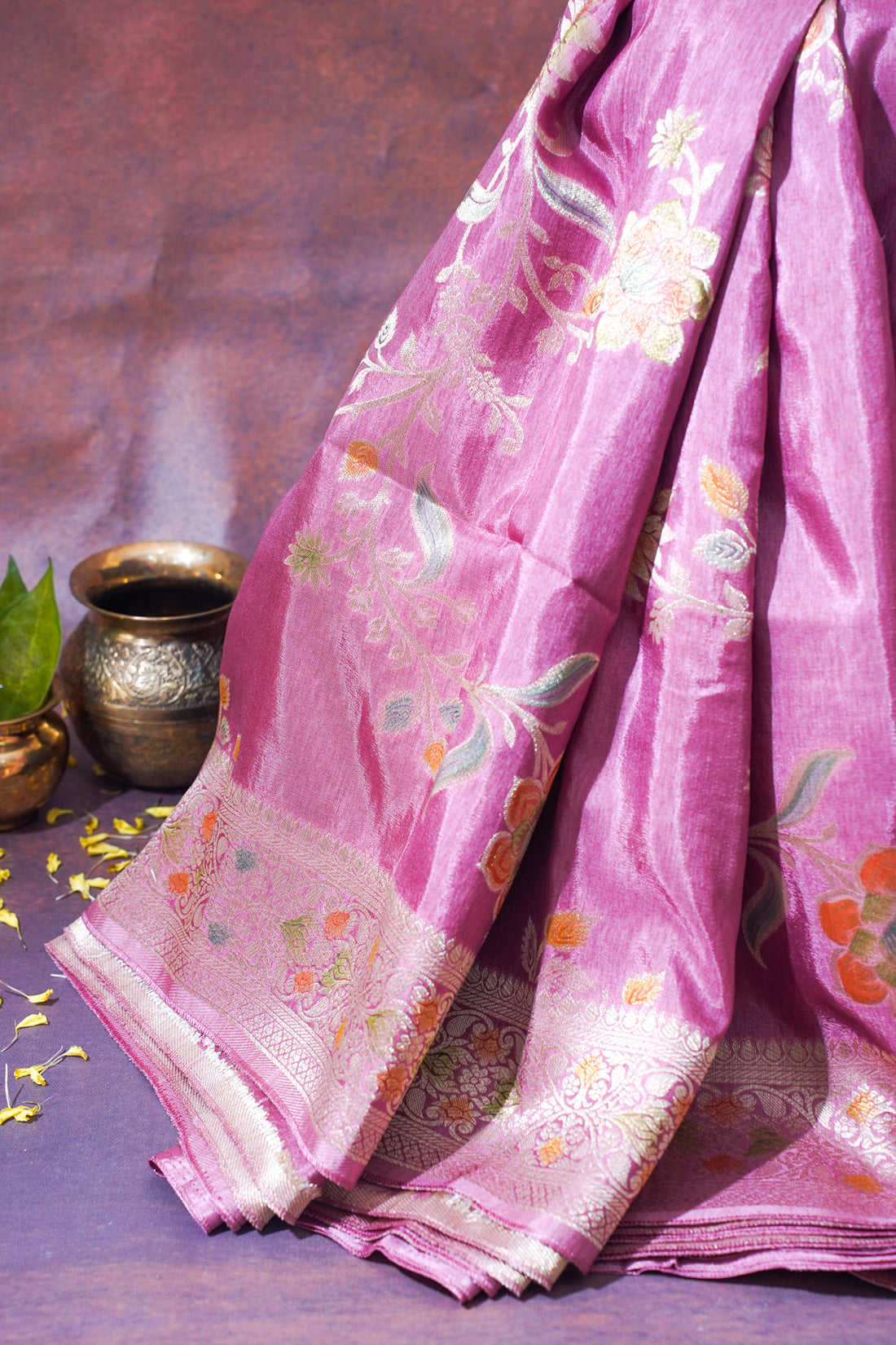 Orchid Pink Chinya Silk Minakari Jaal Saree
