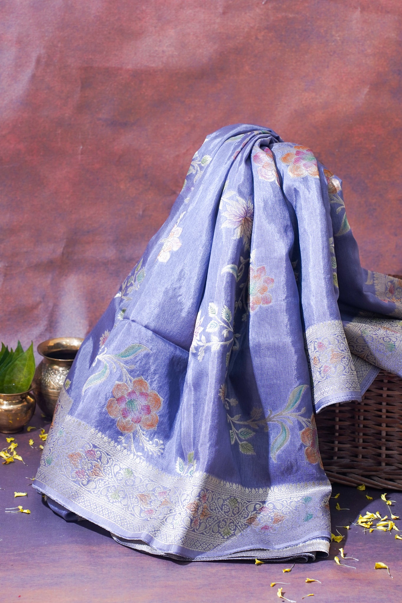 Periwinkle Blue Chinya Silk Minakari Jaal Saree
