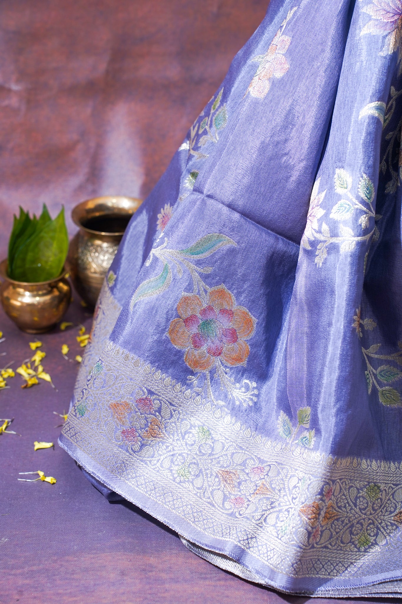 Periwinkle Blue Chinya Silk Minakari Jaal Saree