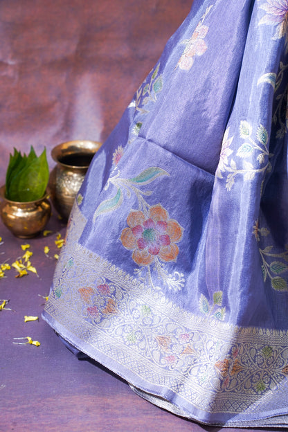 Periwinkle Blue Chinya Silk Minakari Jaal Saree