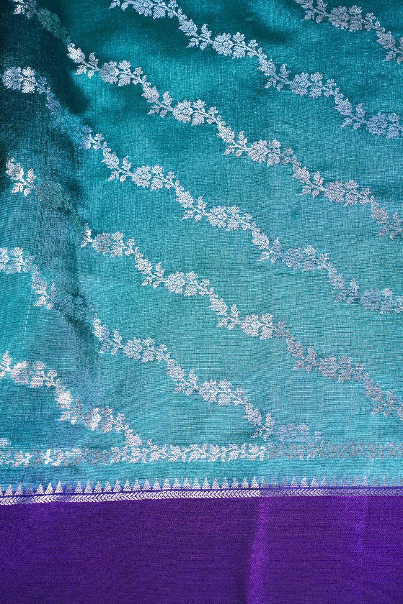 Teal Green Pure Viscose Silk Aada Jamal Saree