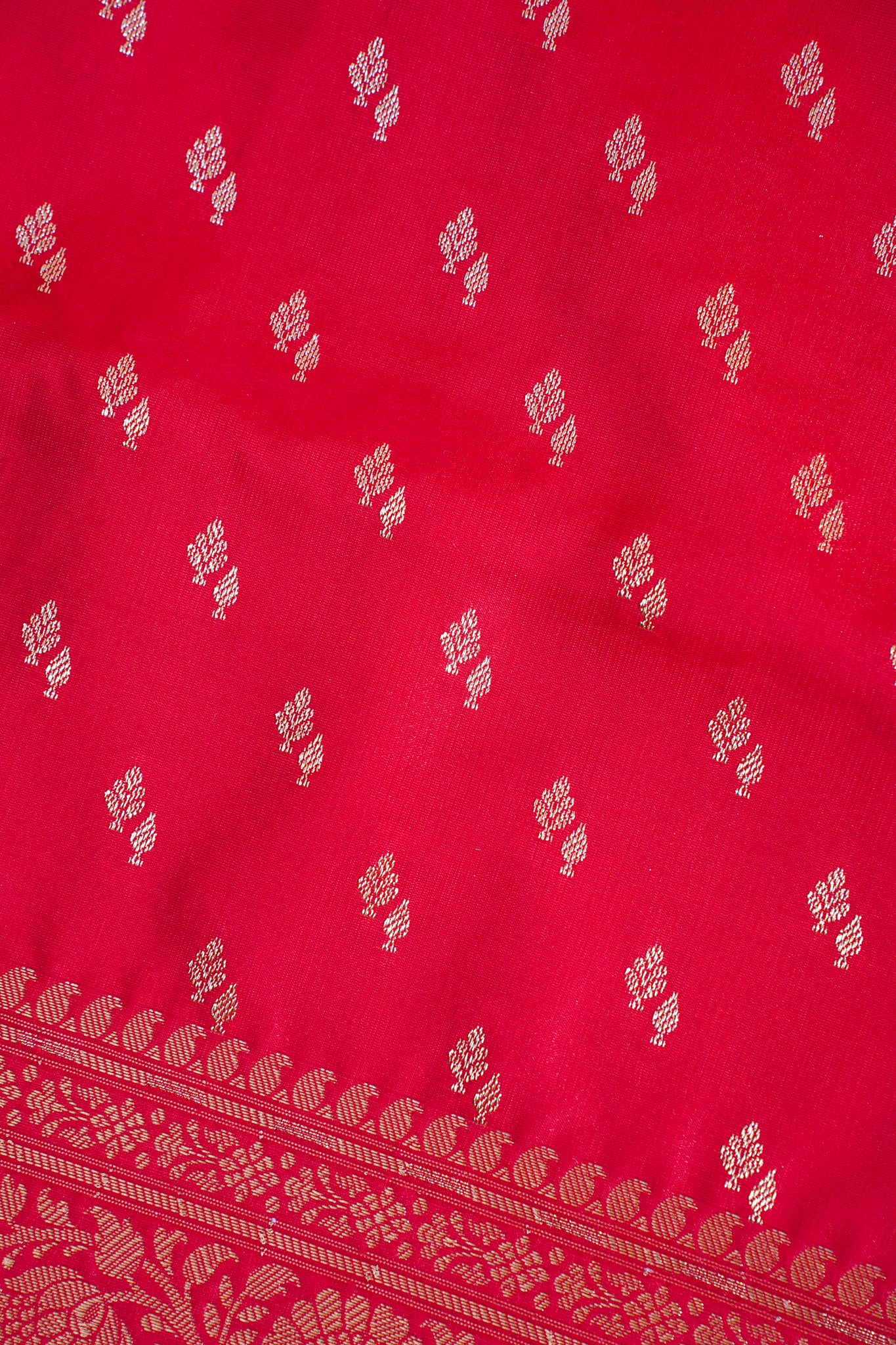 Scarlet Red Banarasi Upada Satin Silk Buti Saree