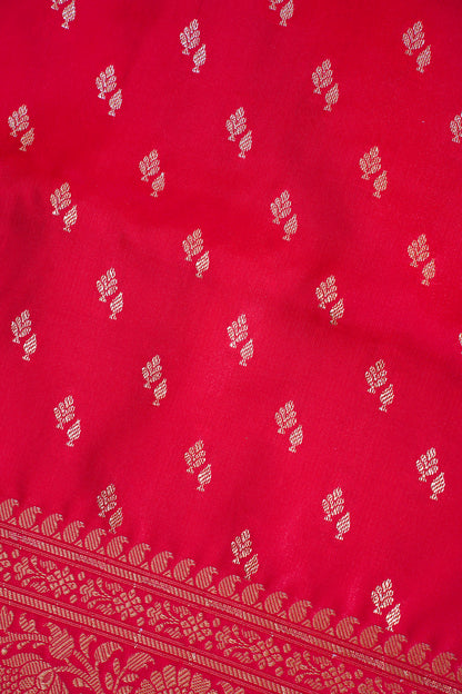 Scarlet Red Banarasi Upada Satin Silk Buti Saree