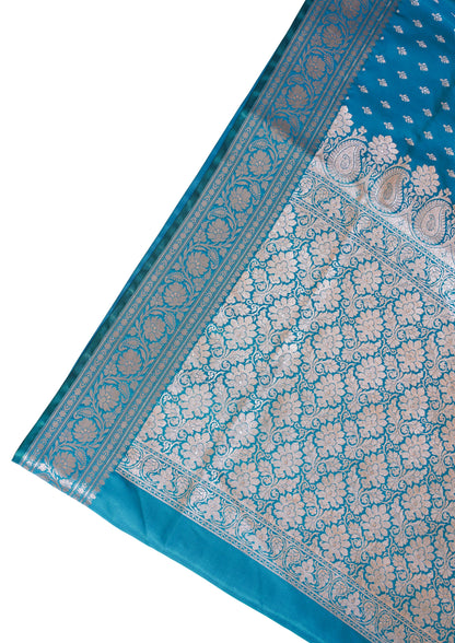 Teal Green Banarasi Upada Satin Silk Buti Saree