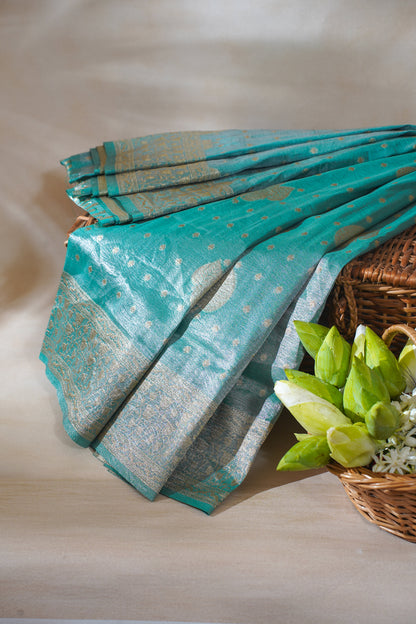 Turquoise Green Tissue Silk Saree