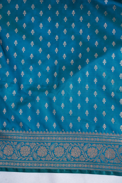 Teal Green Banarasi Upada Satin Silk Buti Saree