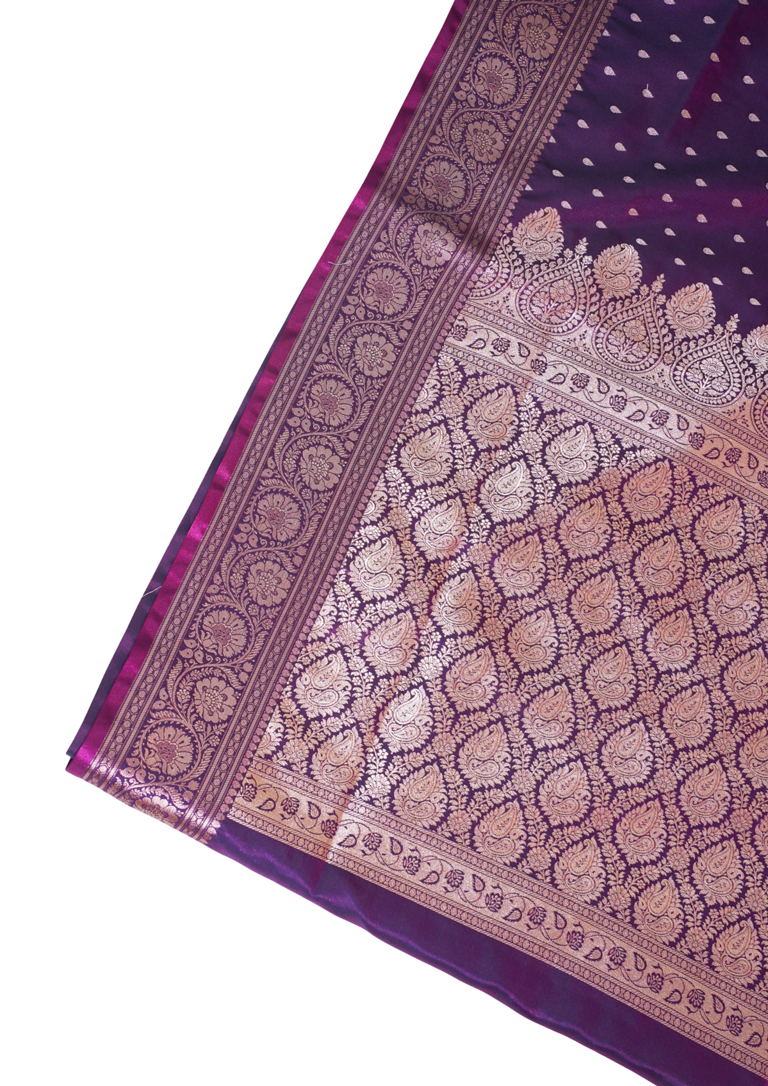 Plum Purple Banarasi Upada Satin Silk Buti Saree