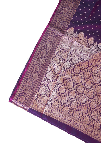 Plum Purple Banarasi Upada Satin Silk Buti Saree