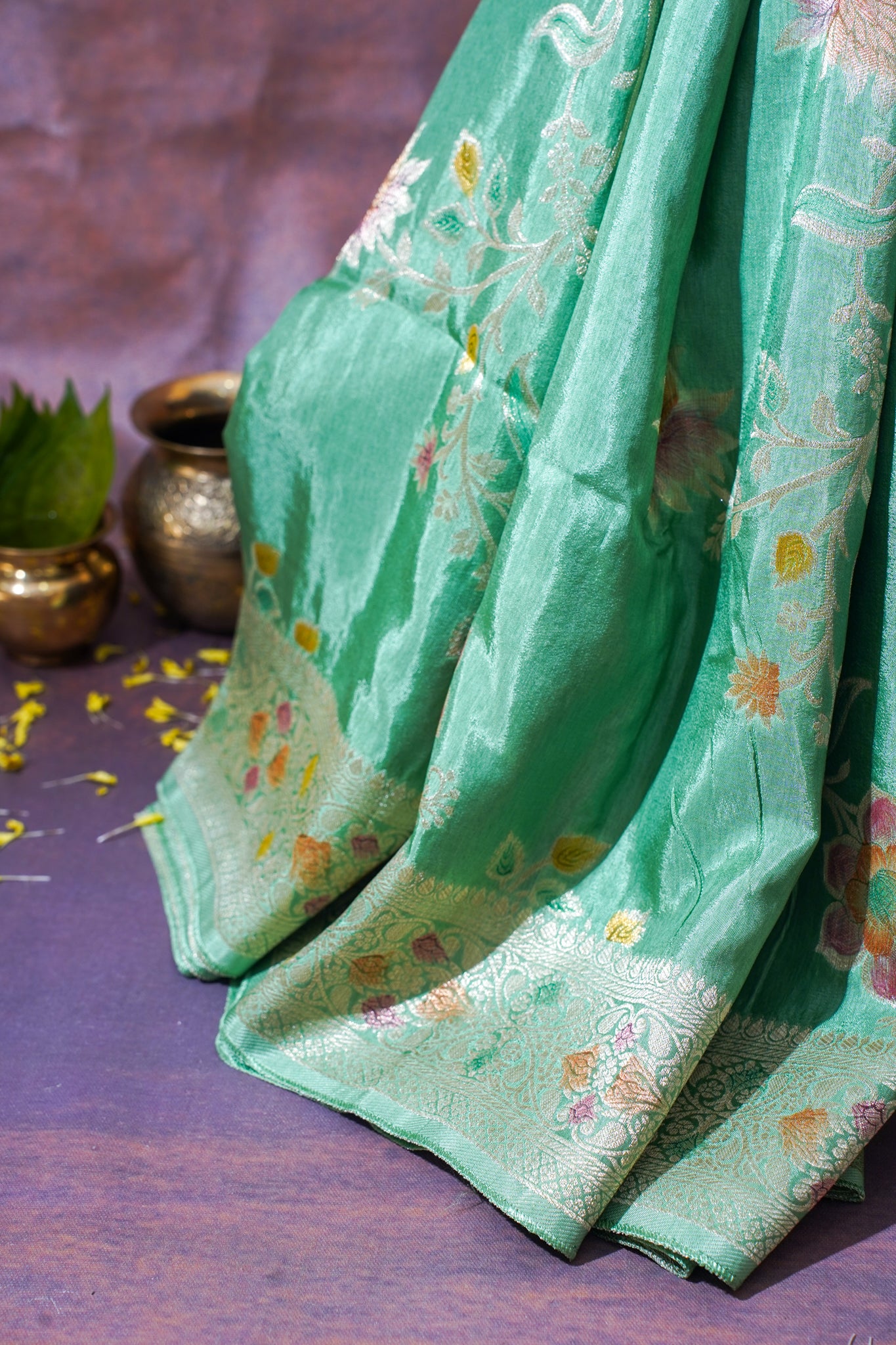 Mint Green Chinya Silk Minakari Jaal Saree