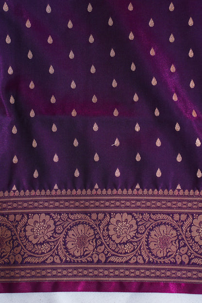 Plum Purple Banarasi Upada Satin Silk Buti Saree