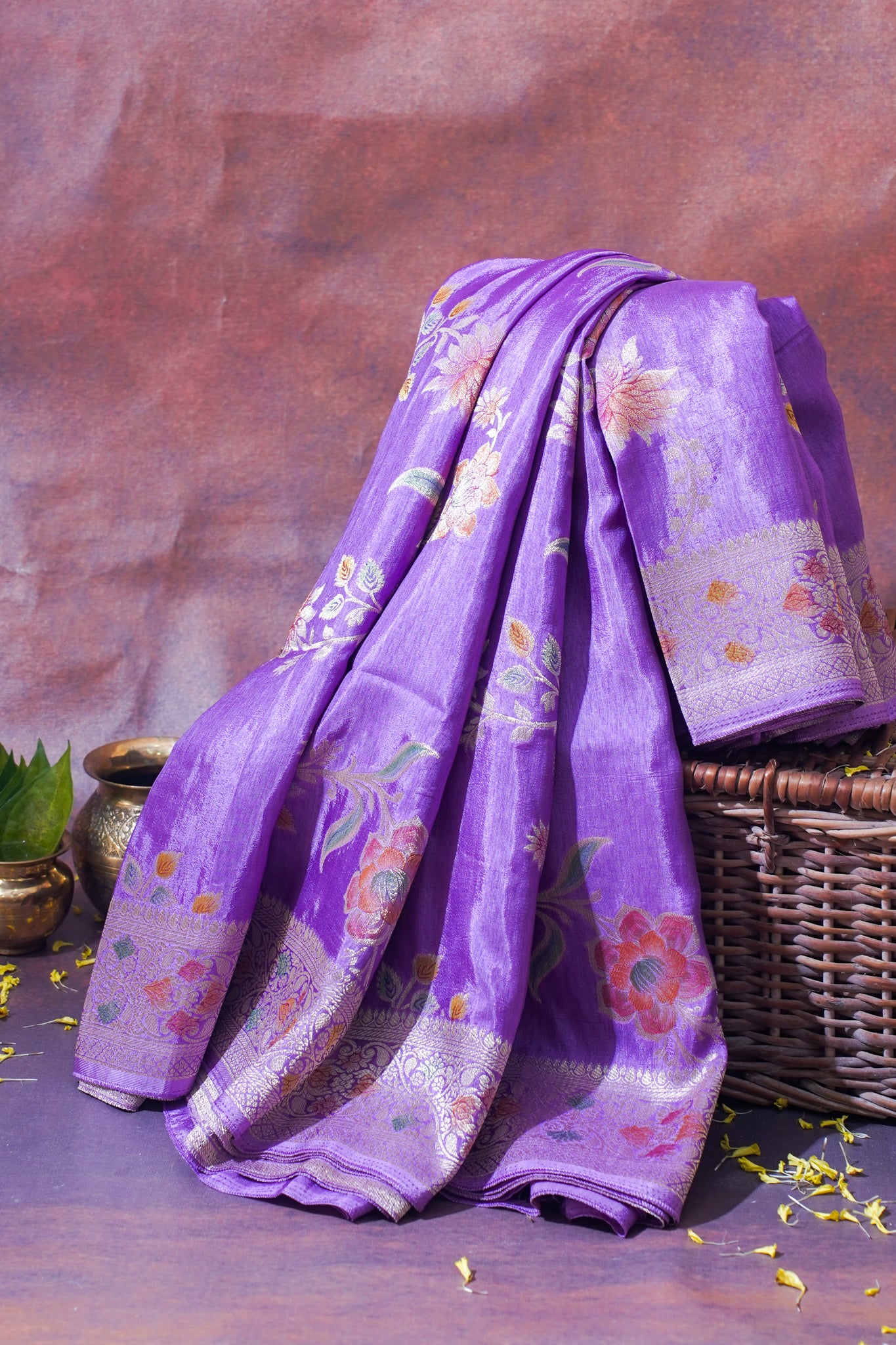 Lavender Chinya Silk Minakari Jaal Saree