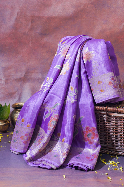 Lavender Chinya Silk Minakari Jaal Saree