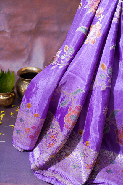 Lavender Chinya Silk Minakari Jaal Saree