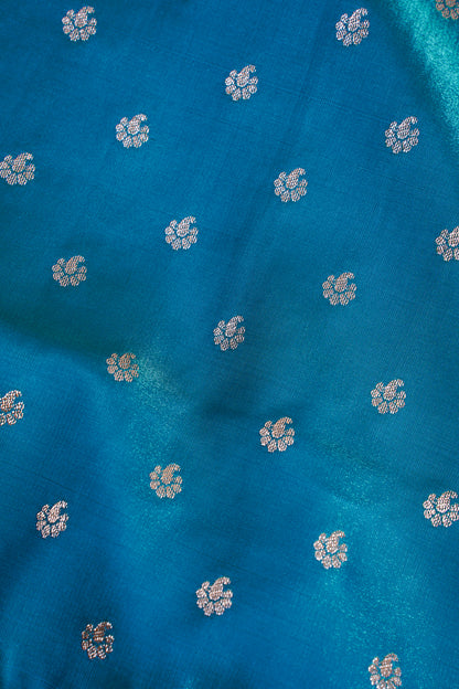Peacock Blue Banarasi Upada Satin Silk Buti Saree