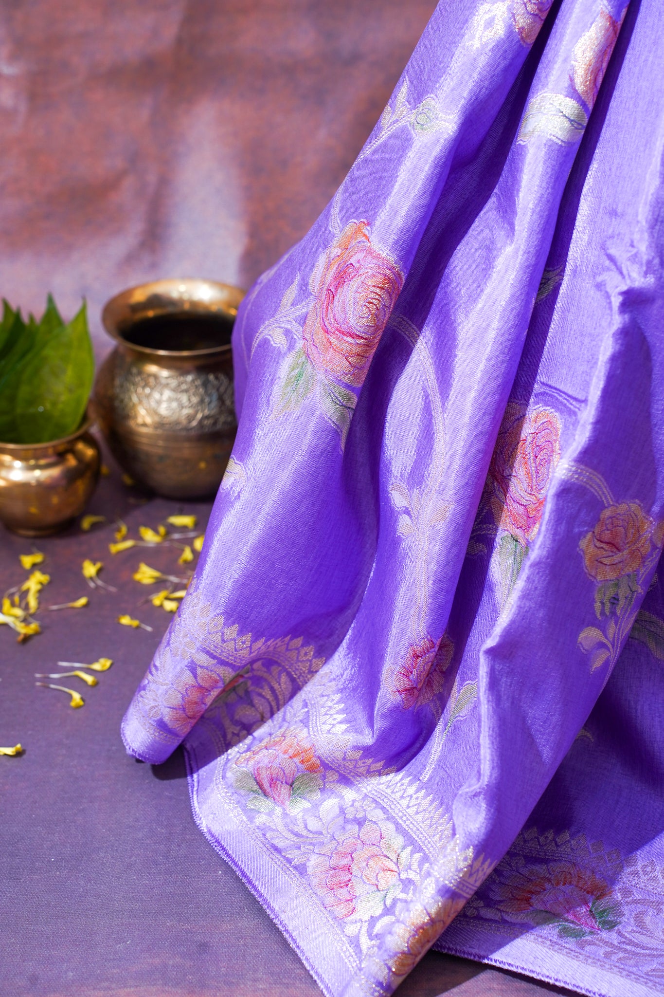 Lavender Rose Chinya Silk Minakari Jaal Saree