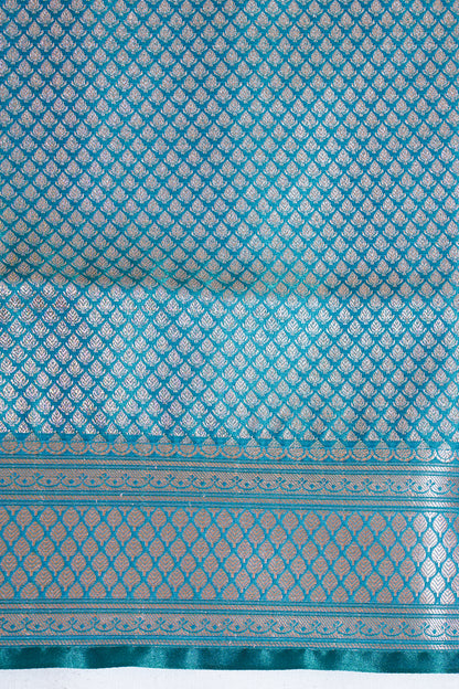 Peacock Blue Banarasi Upada Satin Silk Buti Saree