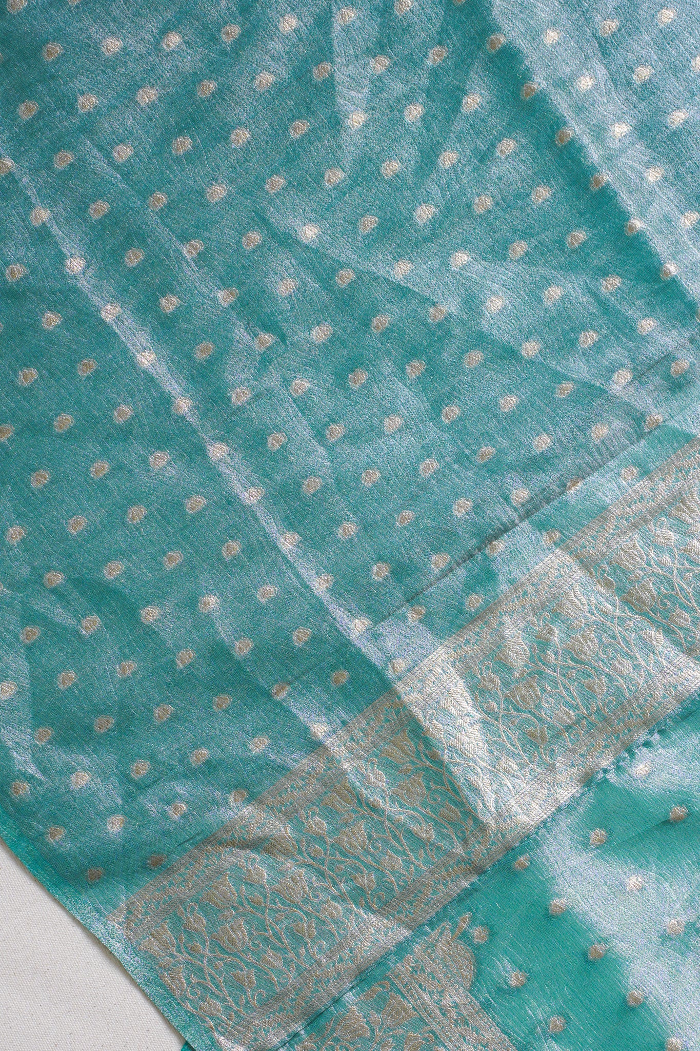 Turquoise Green Tissue Silk Saree