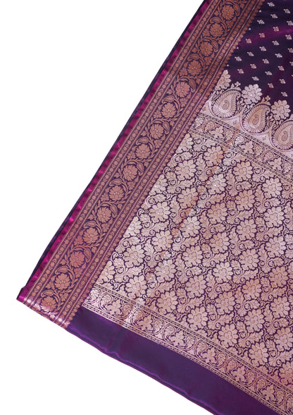 Royal Plumb Banarasi Upada Satin Silk Buti Saree