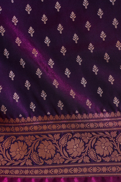 Royal Plumb Banarasi Upada Satin Silk Buti Saree
