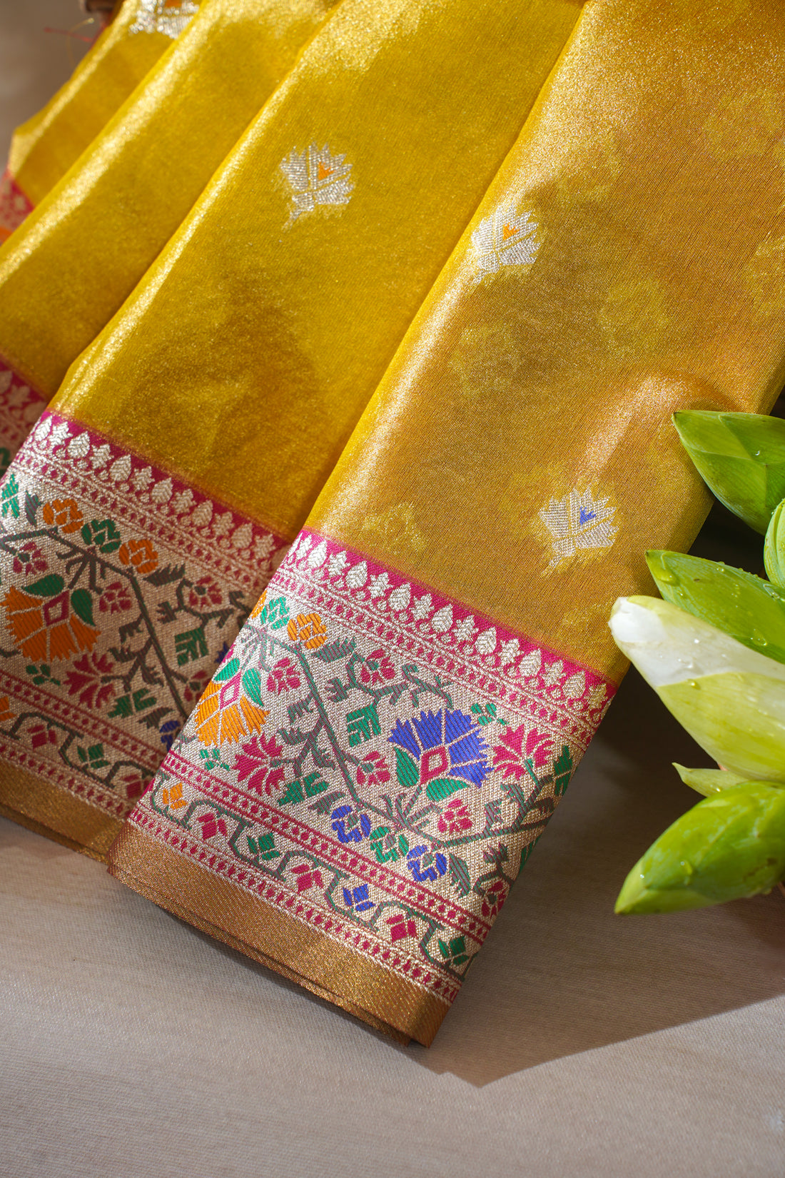 Golden Yellow Paithani Minakari Tissue Silk Saree