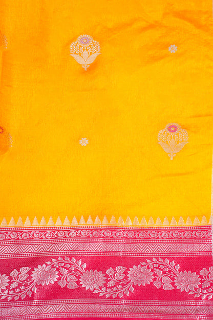 Mustard Yellow Handloom Banarasi Matka Silk Saree