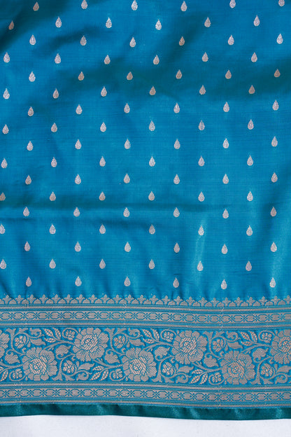 Peacock Blue Banarasi Upada Satin Silk Buti Saree