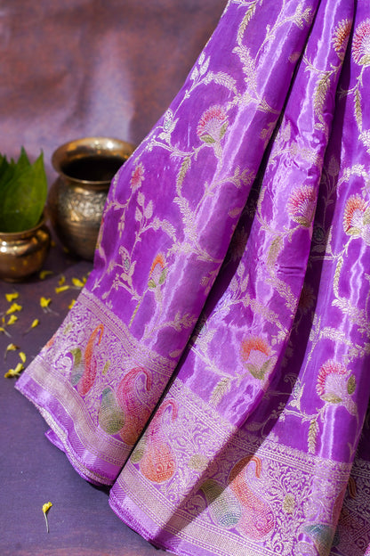 Lavender Chinnon Silk Minakari Jaal Saree
