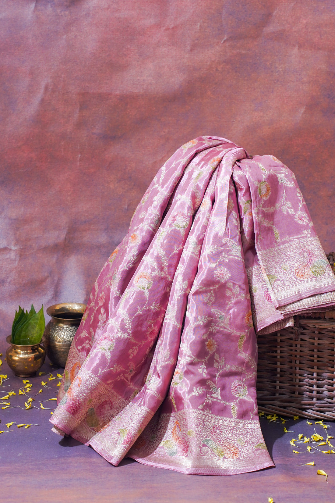 Dusty Rose Chinnon Silk Minakari Jaal Saree