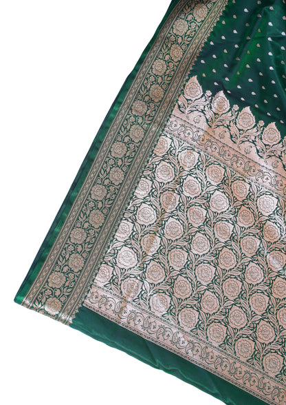 Emerald Green Banarasi Upada Satin Silk Buti Saree