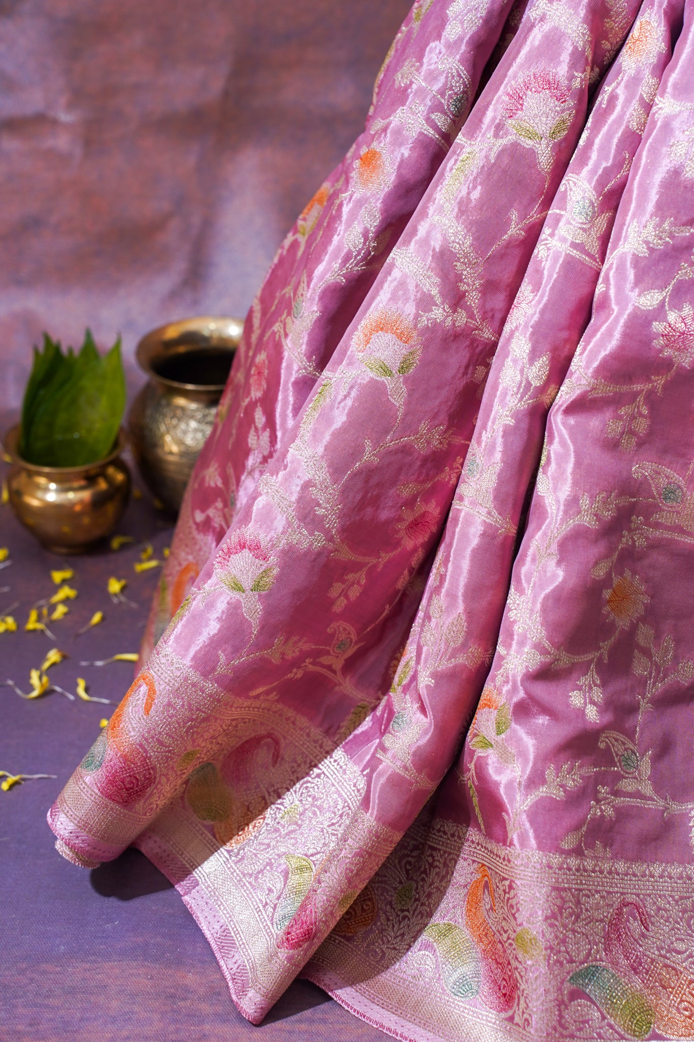 Dusty Rose Chinnon Silk Minakari Jaal Saree