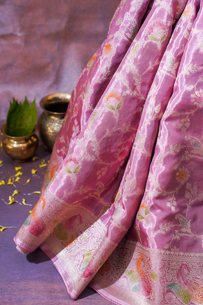 Dusty Rose Chinnon Silk Minakari Jaal Saree