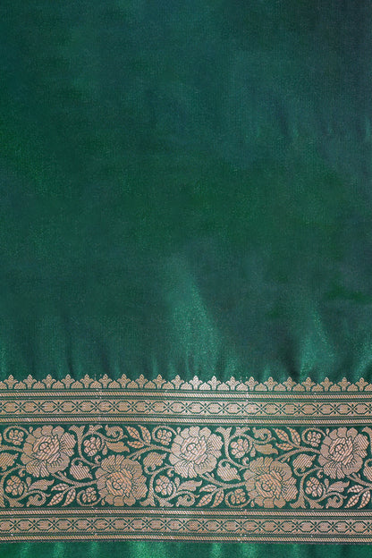 Emerald Green Banarasi Upada Satin Silk Buti Saree