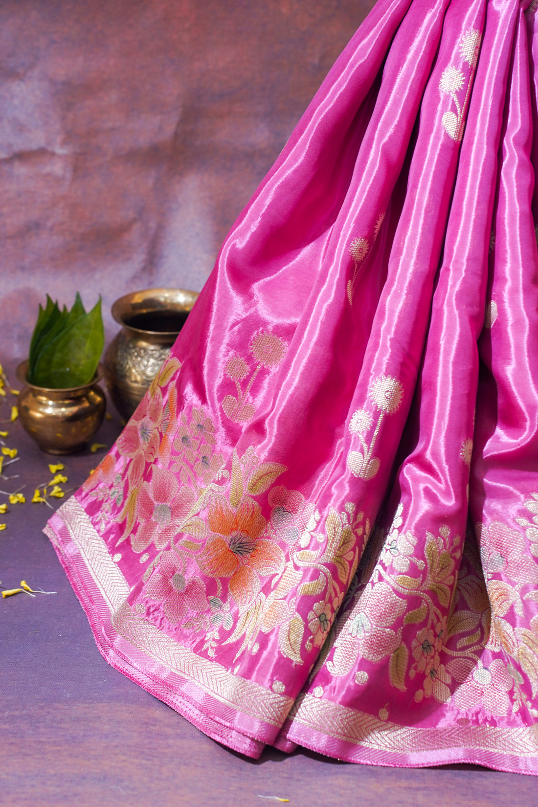 Rani Pink Chinnon Silk Minakari Jaal Saree