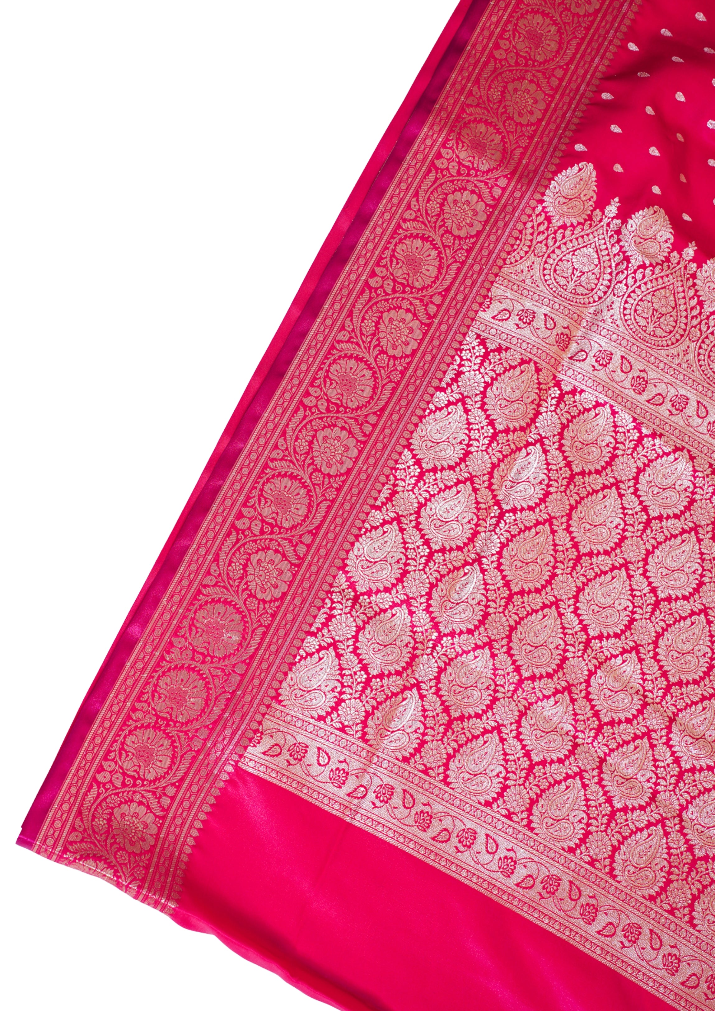 Crimson Red Banarasi Upada Satin Silk Buti Saree
